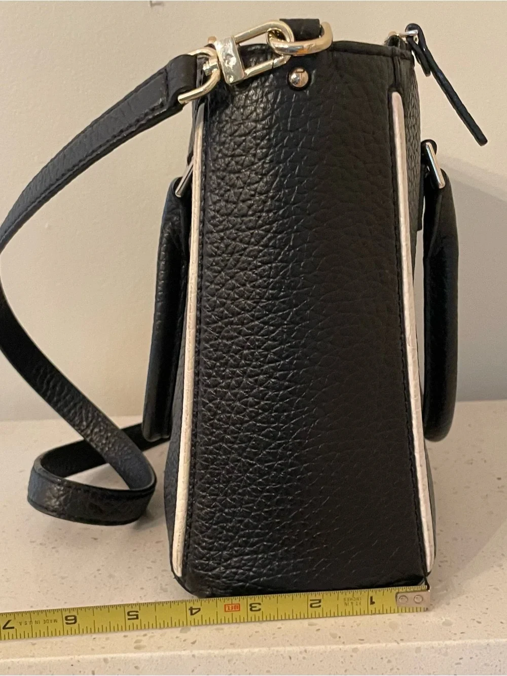 kate spade Black Pebbled Leather Satchel with Gold Accents